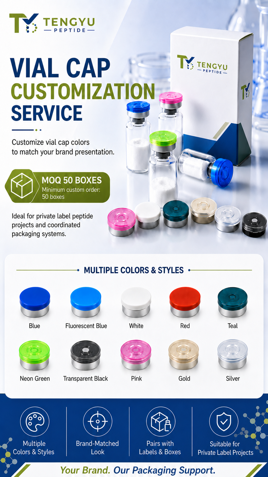 Tengyu Peptide custom vial cap support